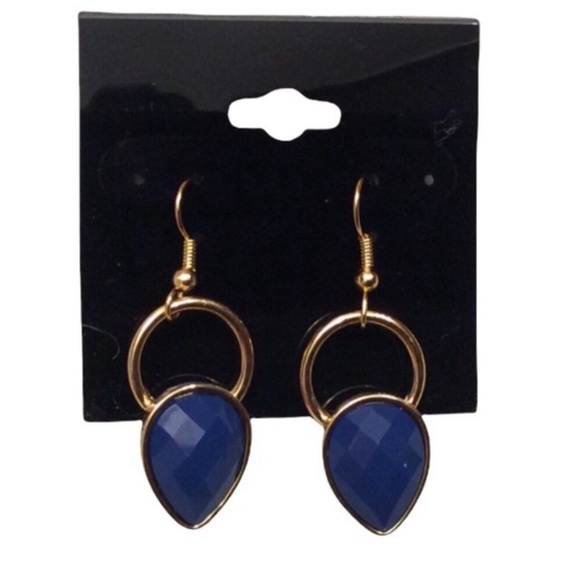 Blue And Gold Teardrop Earrings - Picture 1 of 10